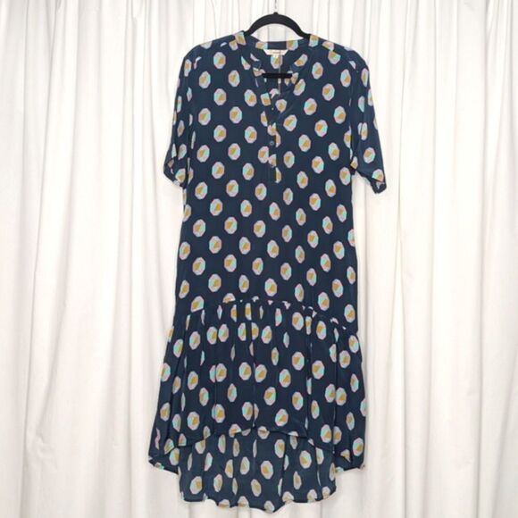 Tucker NYC Laura Dress Midnight Geo in Crepe de Chine Silk Ruffle Hem - Picture 1 of 8